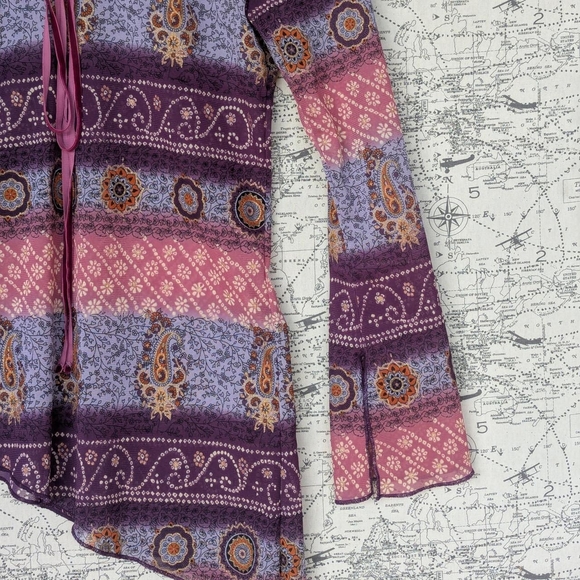 Y2K Boho Fairy Asymmetrical Paisley Mesh Top With Velvet Bow Size Medium - Picture 6 of 8